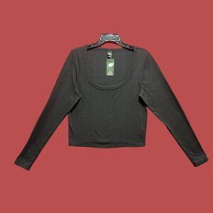 Wild Fable - Women's Ribbed Long Sleeve Scoopneck T-Shirt - Black - Extra Large